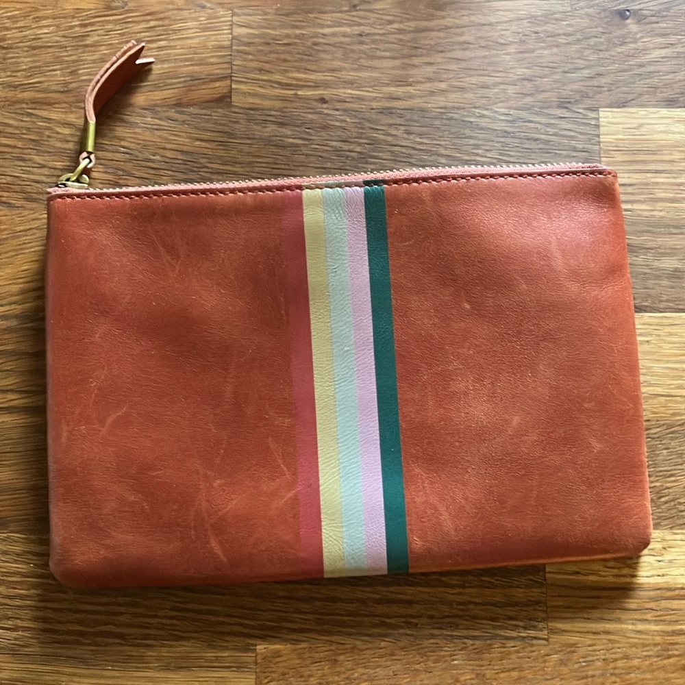 Striped Leather Clutch Madewell wallet